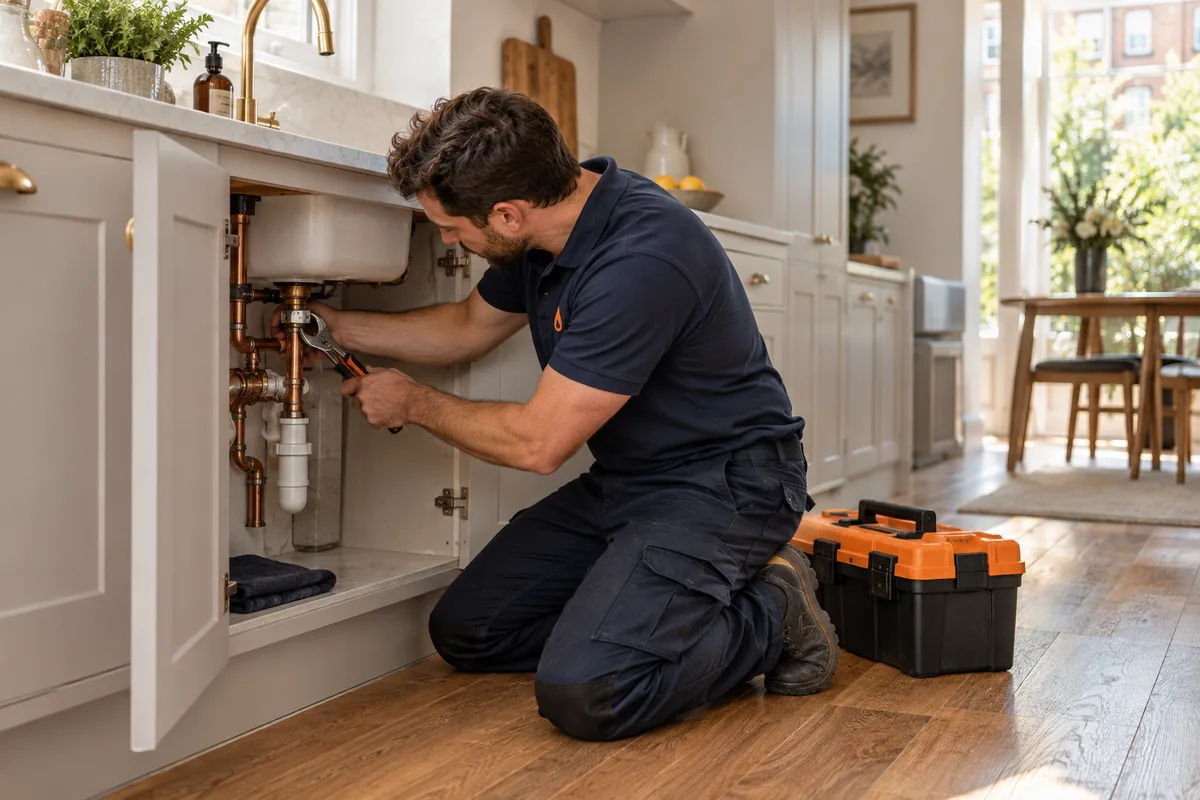 A Leak Fix London engineer working on pipework in a London home