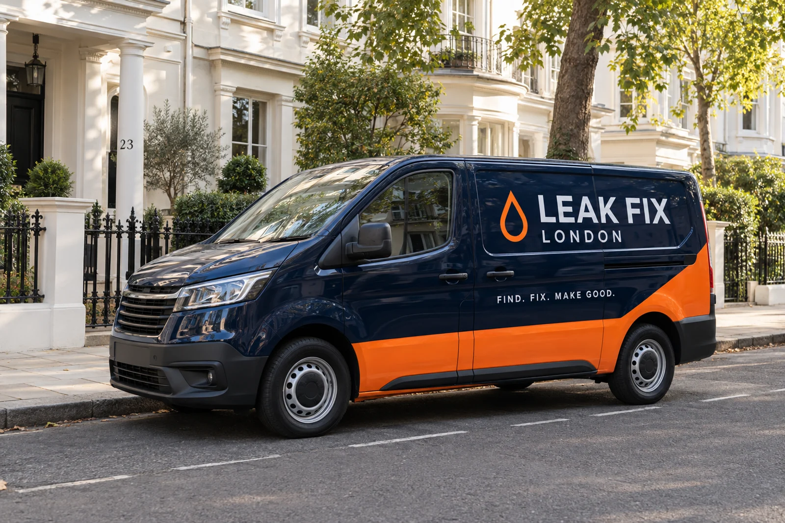 The Leak Fix London van outside a London property