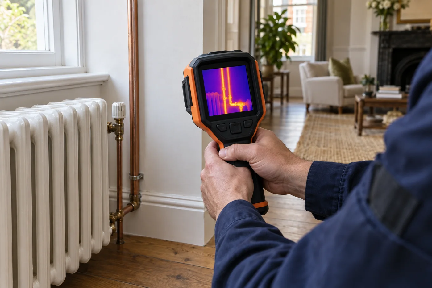 Thermal imaging survey being carried out to trace a hidden leak